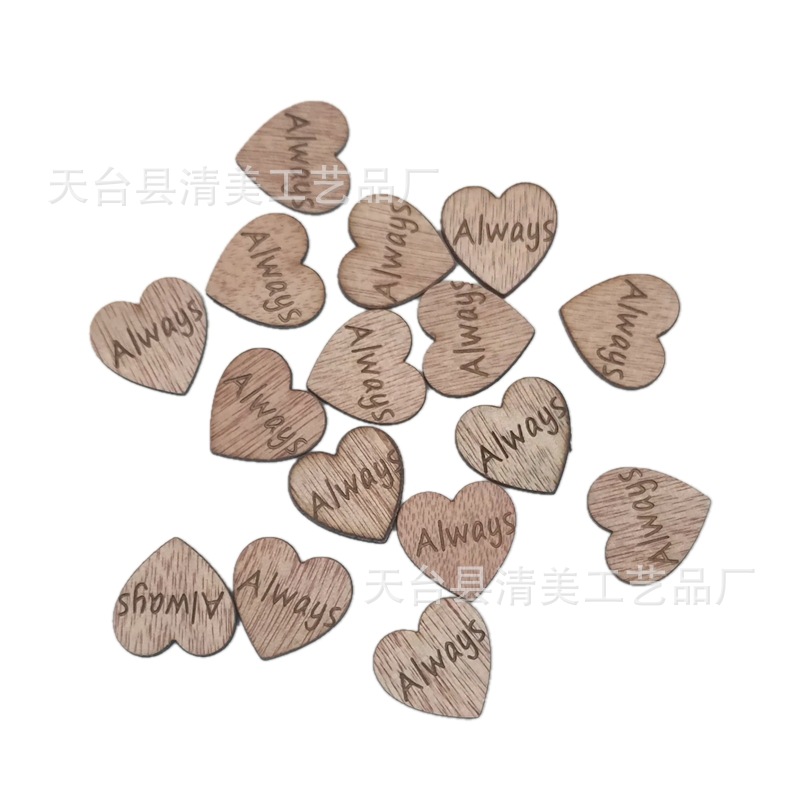 Tablero de grano de madera de 25mm, serie de letras de corazón de melocotón, tablero de grano de madera, hoja de madera de corazón de melocotón de amor 50 piezas/paquete