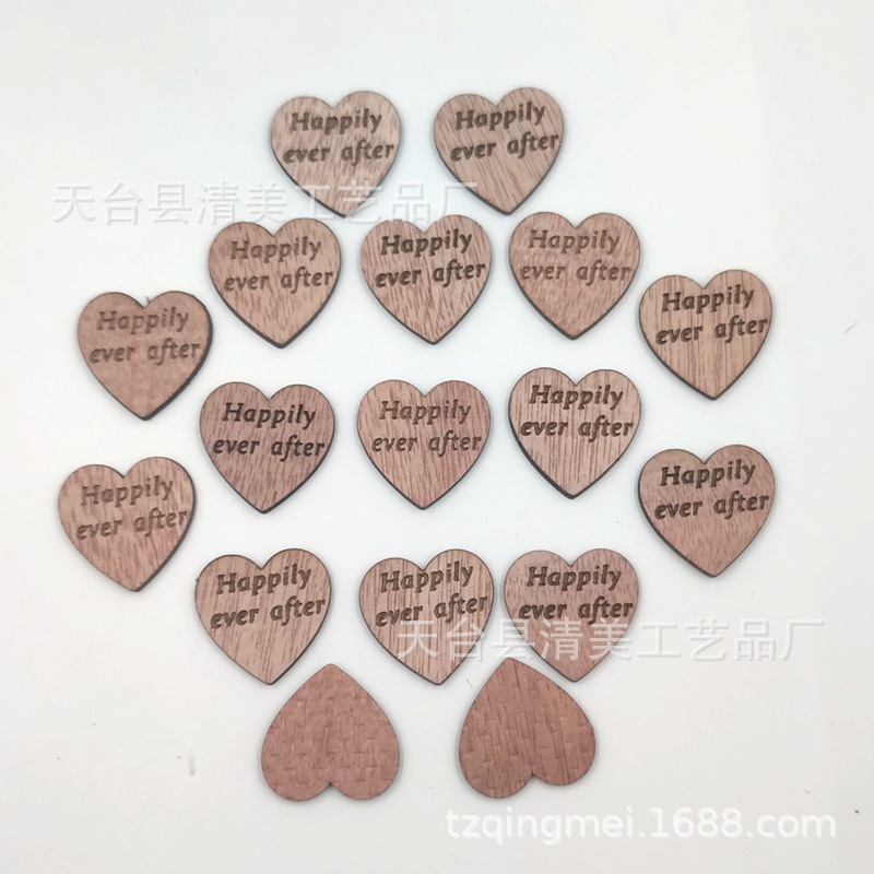 Tablero de grano de madera de 25mm, serie de letras de corazón de melocotón, tablero de grano de madera, hoja de madera de corazón de melocotón de amor 50 piezas/paquete