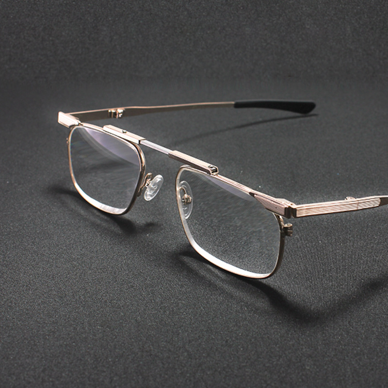 Factory shop spot large frame telescopic folding reading glasses men's high-grade business stainless steel full frame portable old light mirror