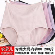 加肥加大码200斤内裤女 透气高腰纯棉三角裤简约款胖MM裤头女条纹