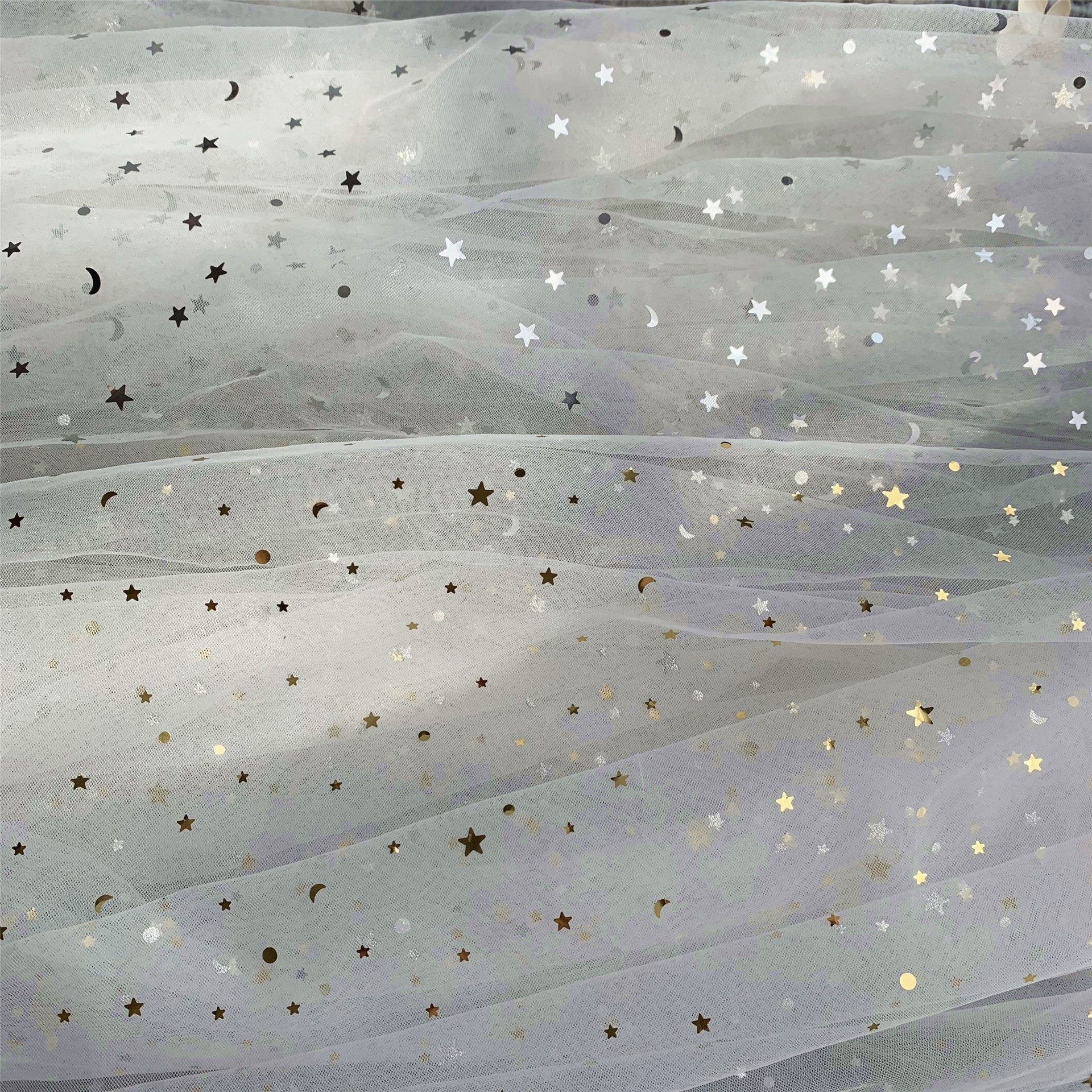 Ins tela de malla estrella Luna pieza de perforación de oro y plata ropa para niños Lolita mantel DIY tela multicolor en stock al por mayor