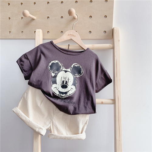 2024 Children's Clothing Summer New Products Children's Korean Summer Clothes Mickey Girls Short Sleeve T-Shirt 20062