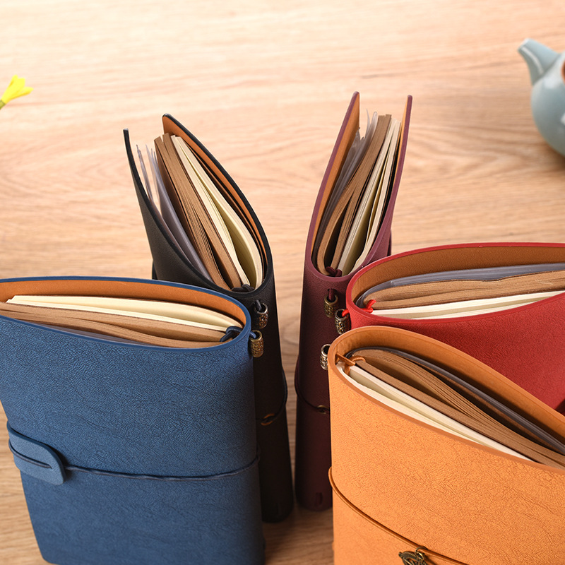 En stock A6 vintage correa de viaje TN libro de mano de negocios de hojas sueltas libro de diario naranja estudiante creativo