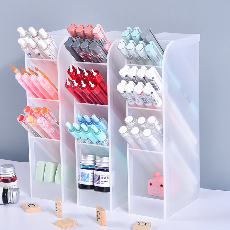Oblique Pen Holder Multi-functional Student Desktop Creative Pen Holder Ornaments Large Capacity Simple Transparent Frosted Storage Box