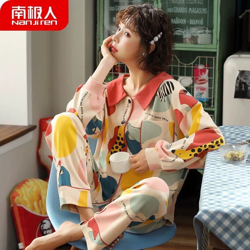 100% pijamas de algodón de primavera y otoño de las mujeres de manga larga ropa de algodón de moda lindo estilo coreano pijamas traje de invierno
