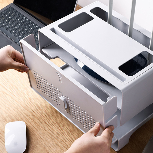 Router storage box desk double-layer hollow ventilation detachable dustproof set-top box power strip network cable organizer