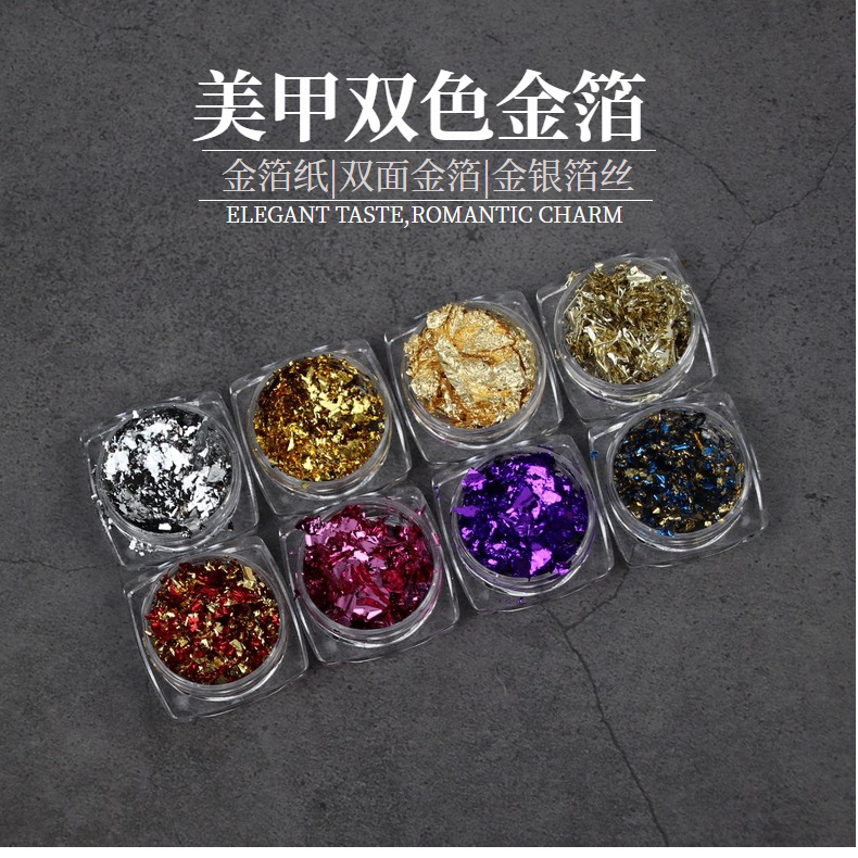 Manicure gold foil silk Japanese new ultra-thin gold and silver two-color platinum fragments Crystal phototherapy nail DIY decorative tin foil paper