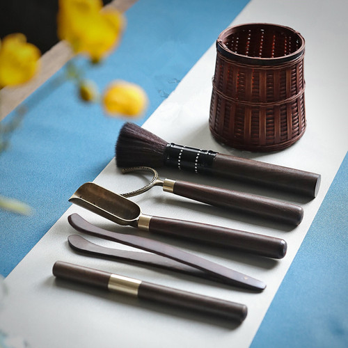 Wholesale ebony solid wood tea ceremony six gentlemen set kung fu tea set accessories tea art rattan weaving set tea clip accessories