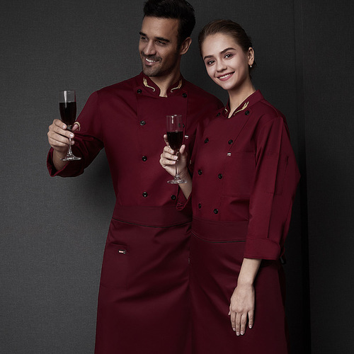 White hotel chef uniform for spring and autumn, long-sleeved, unisex, absorbent and breathable, Western restaurant, Western chef uniform