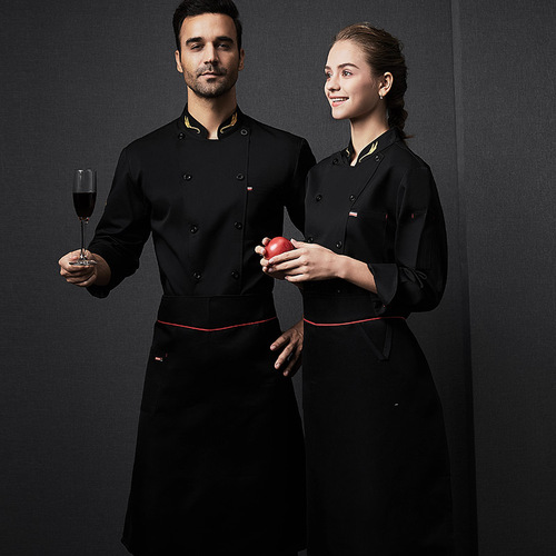 White hotel chef uniform for spring and autumn, long-sleeved, unisex, absorbent and breathable, Western restaurant, Western chef uniform