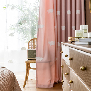Embroidered Clouds Powder Fabric Curtain Fabric Thickened Window Screen Bedroom Living Room Children's Room Girls Cartoon Bay Window