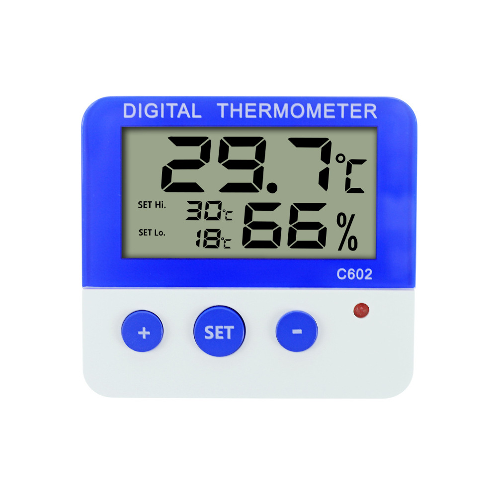 C602室内外电子温度计 家居家用迷你数字报警温湿度表 带磁铁