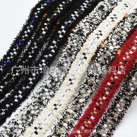 厂家现货小香风织带辅料格子织带花边插金丝银丝排须花边服装辅料