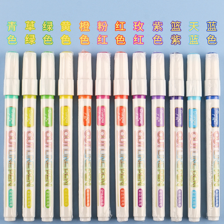 Guangna 160 borde dorado doble línea esquema pluma sueño color marcado pluma DIY diario pluma decorativa 12 colores