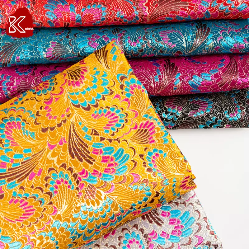 织锦缎尼龙彩色凤尾藏袍服装唐装丝绸布料内蒙古DIY绸缎