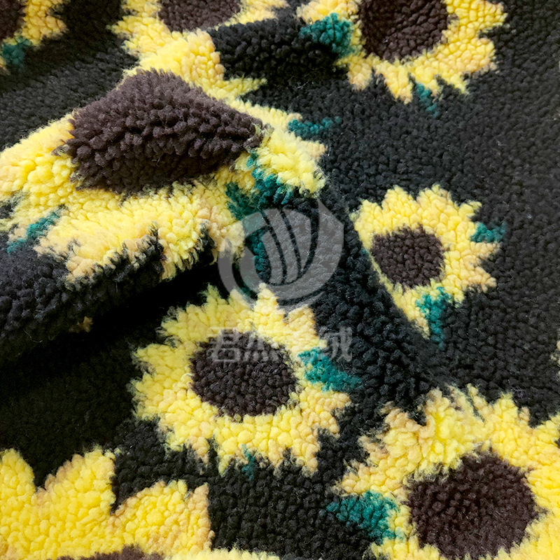 提花羊羔毛向日葵颗粒羊毛摇粒绒羊羔绒涤纶泰迪绒服装家纺工艺礼