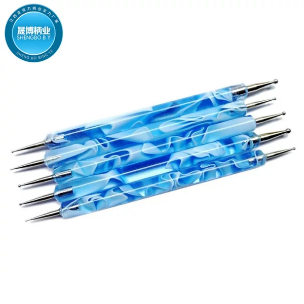 Cross-Border Wearable Manicure Pen Blue Wave Rod Acrylic Double-Head Dot Needle Set Dot Pen Factory Wholesale