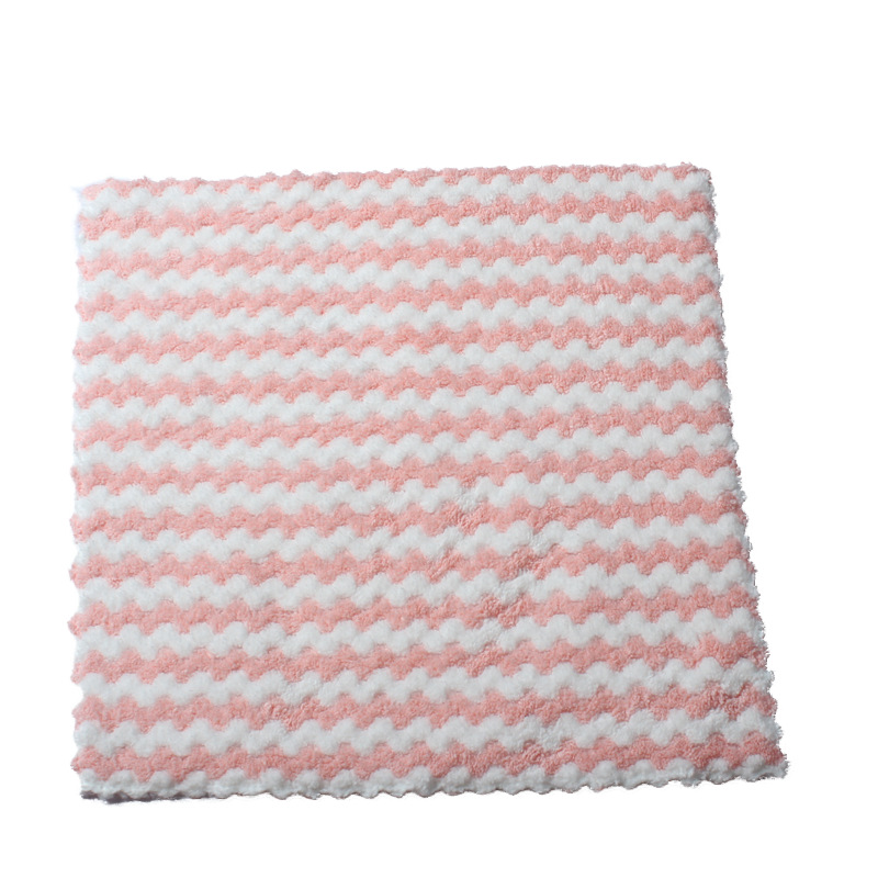 Colorido de doble cara polar paño absorbente paño no fácil de pegar aceite perezoso trapo fregado almohadilla de limpieza de la cocina paño de mano