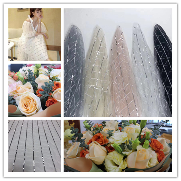 供应锦纶加强网绣直条珠片 网布绣珠片，珠片网纱服装礼服网