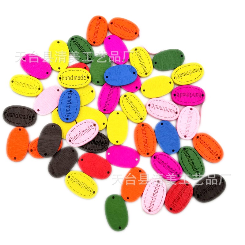 20mm color botón oval placa de madera hecho a mano láser logo decorativo hebilla 100
