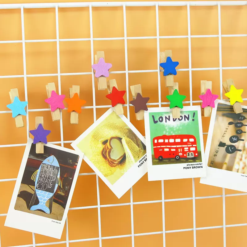 3.5彩色木夹子创意幼儿园DIY手工照片墙爱心装饰夹星星花朵木夹子