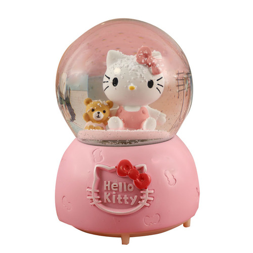 Girly Heart Cartoon KT Cat Glowing Snow Crystal Ball Music Box Ornament as a Birthday Gift for Girls, Best Friends and Children