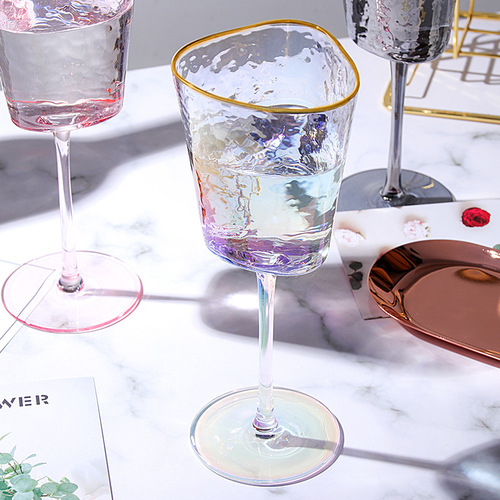 Creative hammered pattern with gold rim pink gray crystal glass red wine glass model room champagne glass European style goblet