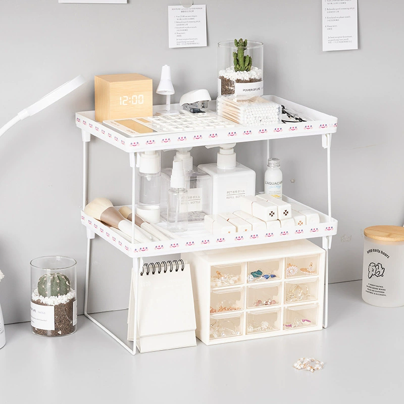 Desktop Iron Storage Shelf — 2-Tier Dormitory Organizer, Multifunctional Small-Medium-Large