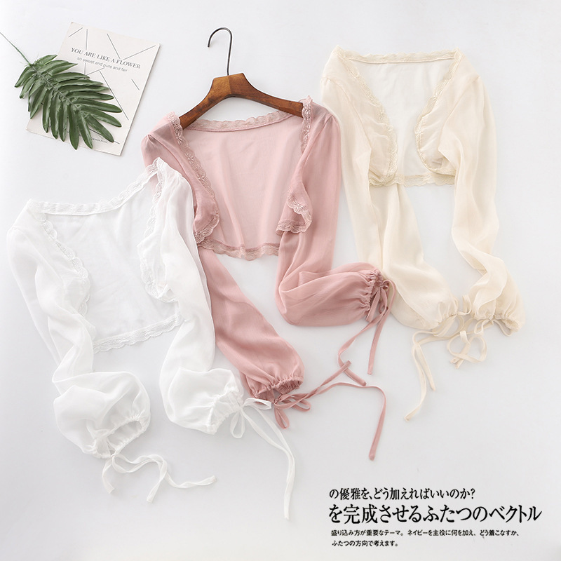 Summer New Sweet Lace Cardigan Short Shawl Seaside Beach Sun Protection Shirt Bikini Outer Cover