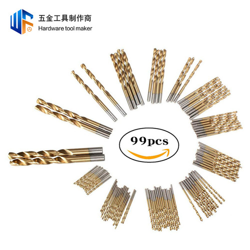 Factory direct sales 99pc titanium-plated straight handle twist drill 1.5-10mm woodworking drill bit set hand electric drill drilling tool