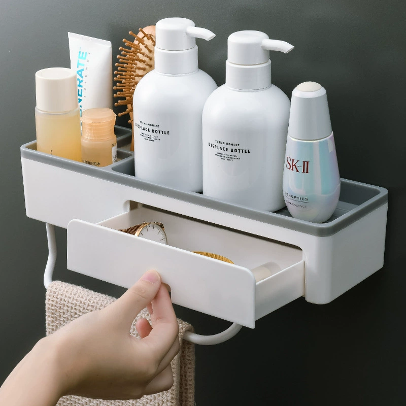 Wall-mounted bathroom shelf rack, 2-tier towel storage with towel bar and organizer