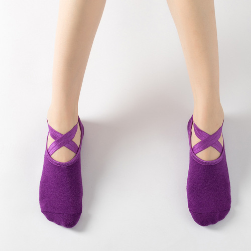 Amazon hot selling non-slip dotted yoga socks breathable cross-strap terry sports socks dance socks factory direct sales