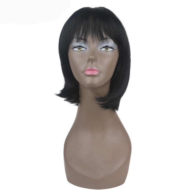 High-Temperature Resistant Lace-Free Wig for Women, Short Straight Machine-Made Wig with Bangs, Bob Short Hair Wig