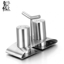 不锈钢双头调味瓶调味罐连架餐厅厨房调料盒撒胡椒粉瓶撒盐撒糖罐