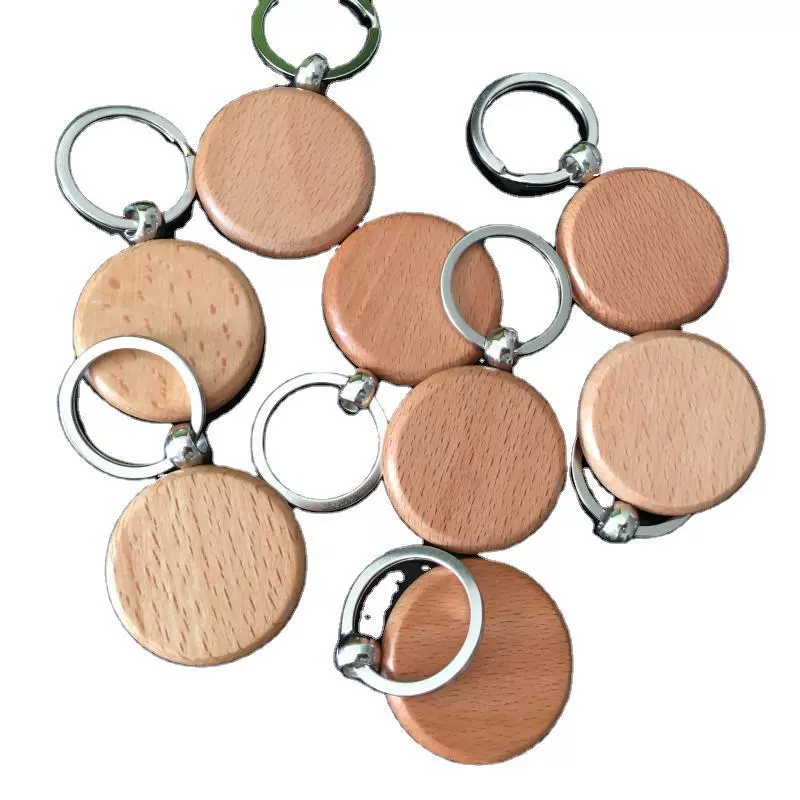 Wooden Keychain (creative) rectangular & round shapes, 5×3 cm and 4 cm, smooth beech finish