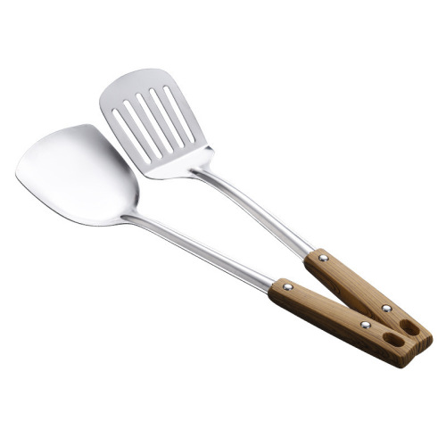 Wood grain handle stainless steel spatula soup spoon frying spatula colander insulated kitchen utensils kitchen cooking set wholesale
