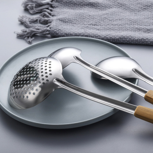 Wood grain handle stainless steel spatula soup spoon frying spatula colander insulated kitchen utensils kitchen cooking set wholesale