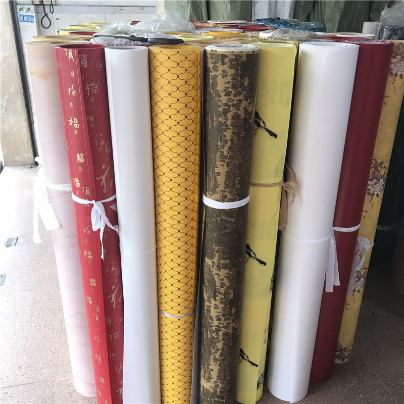 [Xianfan] en stock al por mayor amarillo PVC imitación pergamino tela de lino pantalla material decorativo