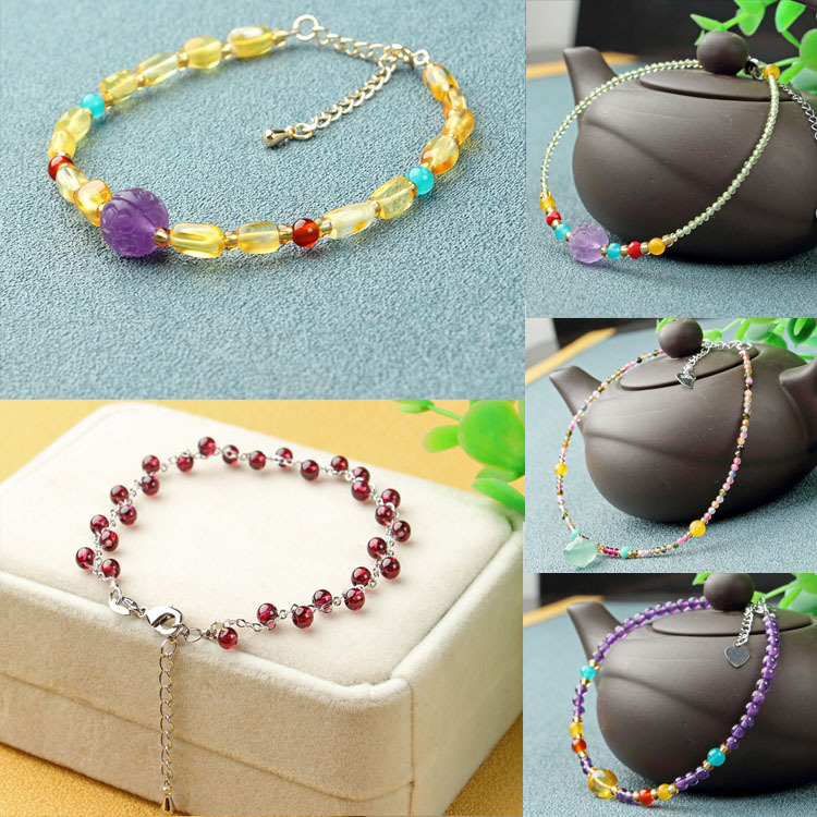 Crystal Bracelet Natural Amethyst Tourmaline Moonstone Strawberry Crystal Faceted Extended Small Drop Bracelet