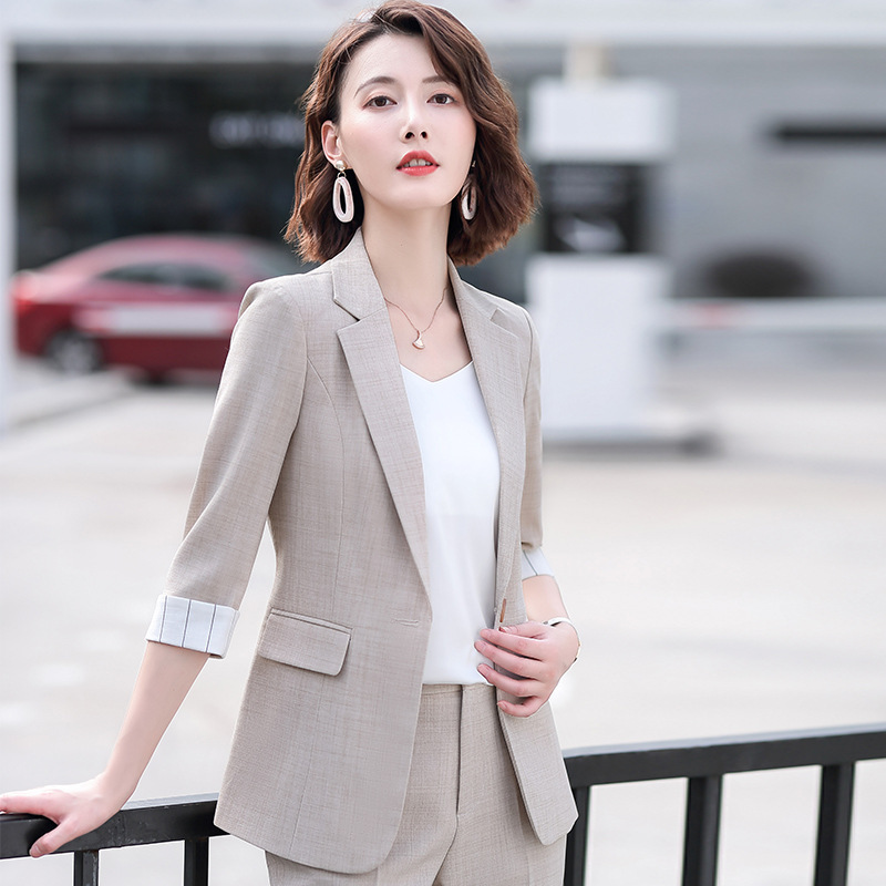 Color-Blocked Cuff Three-Quarter Sleeve Casual Trendy Blazer for Women, Suitable for Spring, Summer, and Autumn 2025, Formal Professional Suit Color-Blocked Cuff Three-Quarter Sleeve Casual Trendy Blazer for Women, Suitable for Spring, Summer, and Autumn 2025, Formal Professional Suit