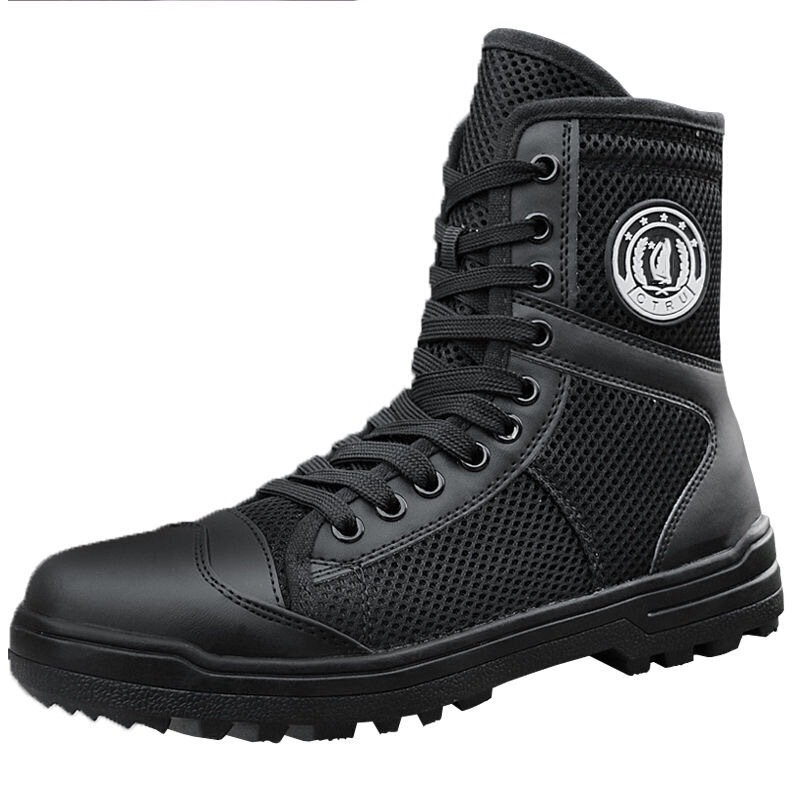 Security shoes men's boots training shoes black mesh breathable security spring and summer war training high-top boots