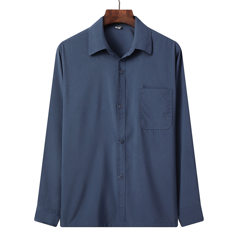Primavera, otoño y verano color sólido camisa de hombre de mediana edad y ancianos de manga larga de poliéster algodón solapa camisa de hombre agente mayorista