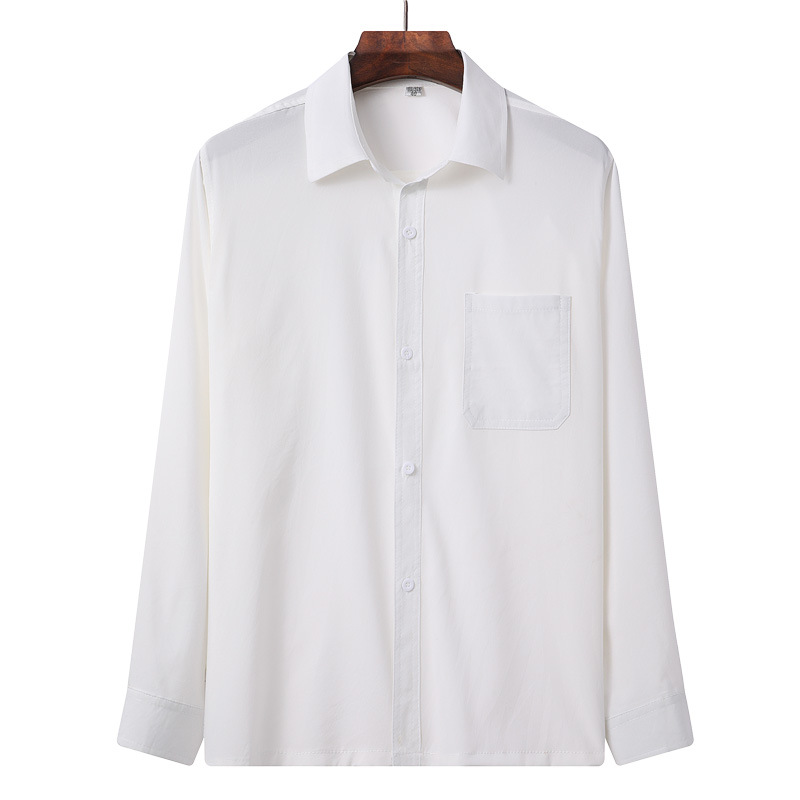 Primavera, otoño y verano color sólido camisa de hombre de mediana edad y ancianos de manga larga de poliéster algodón solapa camisa de hombre agente mayorista