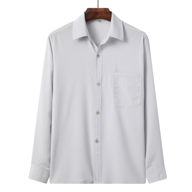 Primavera, otoño y verano color sólido camisa de hombre de mediana edad y ancianos de manga larga de poliéster algodón solapa camisa de hombre agente mayorista