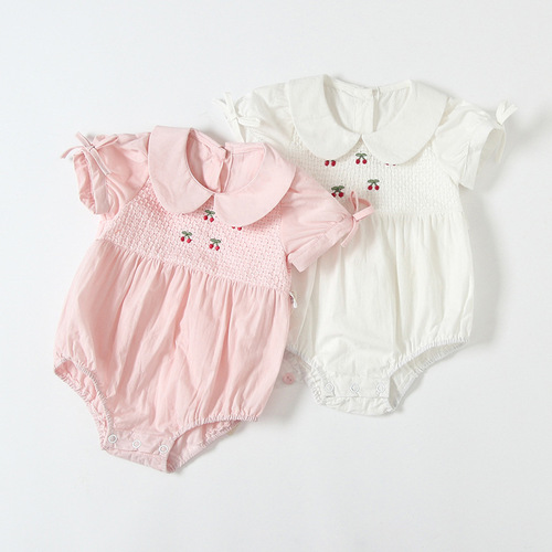 Idea Baby Jumpsuit  New Summer Romper Pure Cotton Covered Clothes Lapel Embroidered Baby Harness 9602