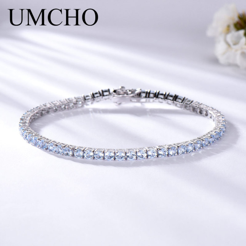 Cross-Border Hot-Selling S925 Sterling Silver Bracelet with a Row of Full Diamonds and Blue Topaz, Fashionable Women's Jewelry Accessory Cross-Border Hot-Selling S925 Sterling Silver Bracelet with a Row of Full Diamonds and Blue Topaz, Fashionable Women's Jewelry Accessory