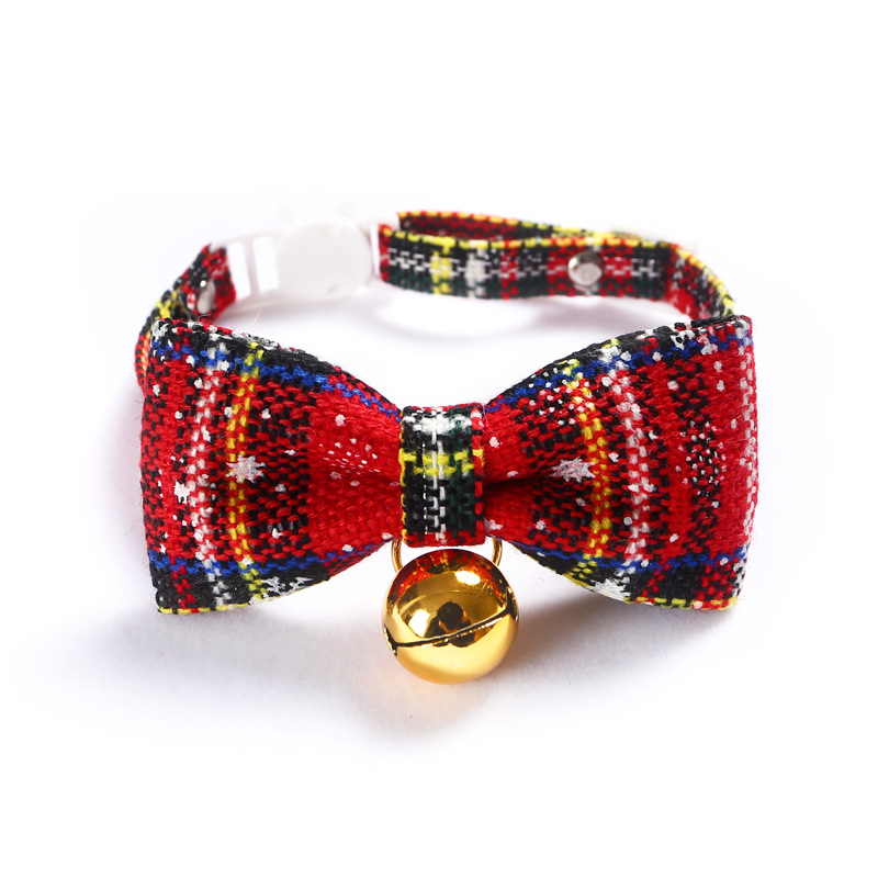 Amazon Snowflake Navidad Red Plaid ajustable pet corbata collar campana arco gatos perros collar perro