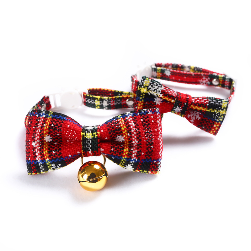Amazon Snowflake Navidad Red Plaid ajustable pet corbata collar campana arco gatos perros collar perro