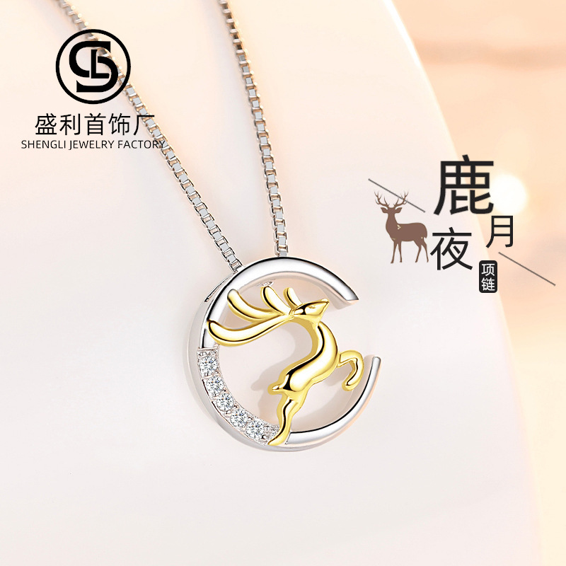 Elk 925 collar de plata esterlina ciervos femeninos tienen su forma cornamenta ciervos simple colgante temperamento fábrica de joyas de plata al por mayor