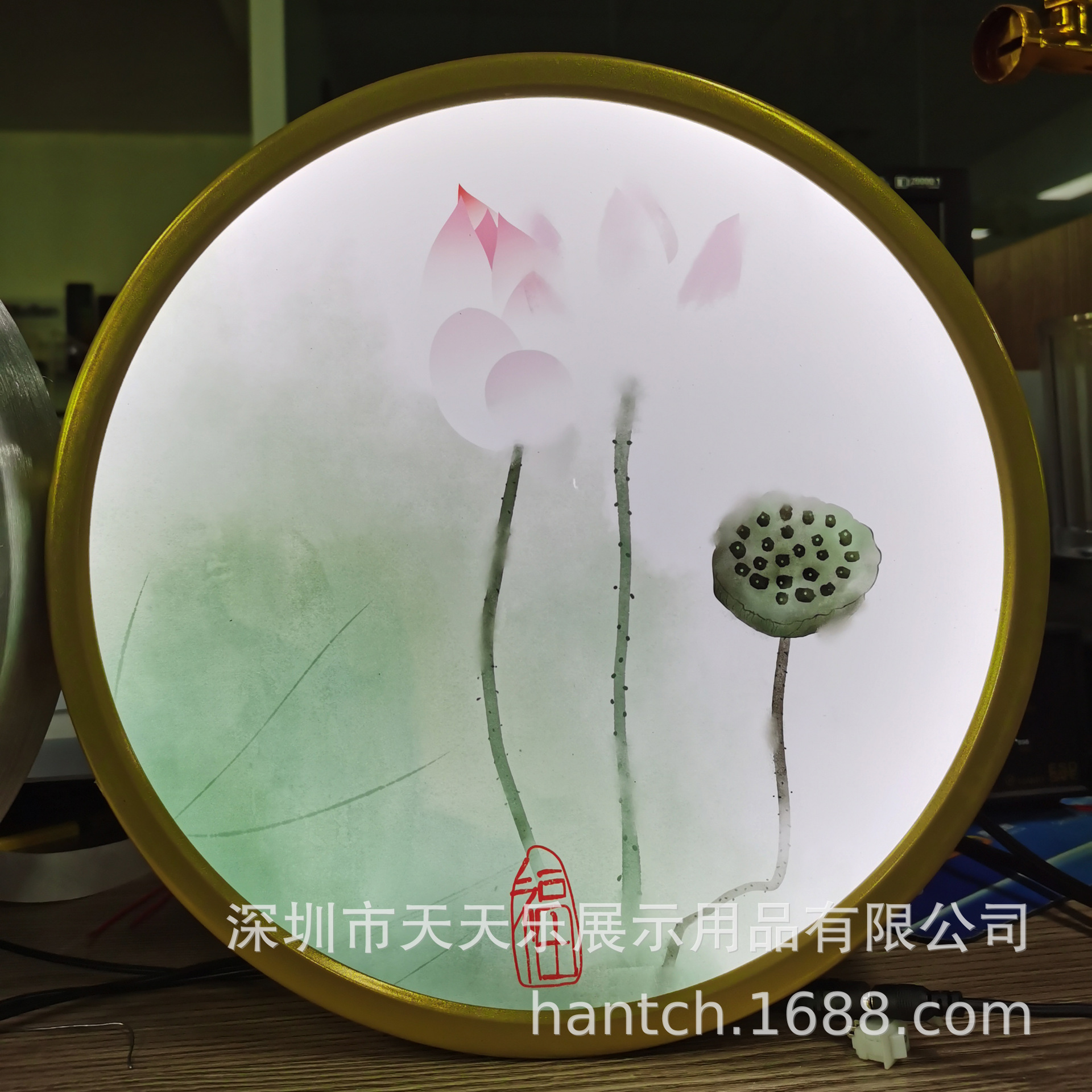 圆形金属灯箱铝合金灯箱金属圆框发光充电灯箱咖啡厅装饰画框灯箱